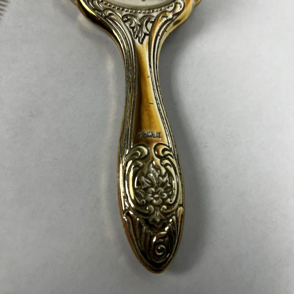 Towle Vanity Set Women OS Silver Gold Good Ornate Mirror Brush Comb 3pc Vintage